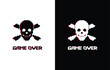 © veronchick84 - glich effect game over with Skull icon 8 bit, pixel pirate icon 8-bit for game logo.