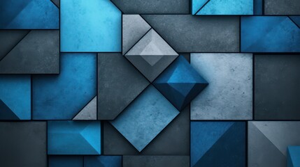 Abstract blue and grey geometric pattern with depth