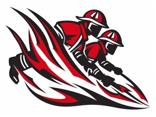 Firefighters battling flames in dynamic logo design