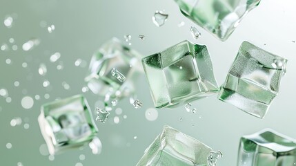 Poster -   A cluster of floating ice cubes sprinkled with water drops