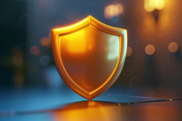 Poster - 3D icon of shield symbolizes security warning on black background