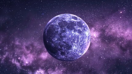 Wall Mural - a purple-hued planet with a visible landmass and clouds against a dark starry sky.