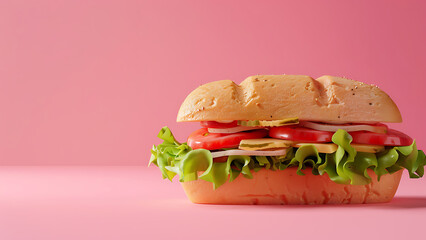 Healthy Veggie Burger on Vibrant Pink Background