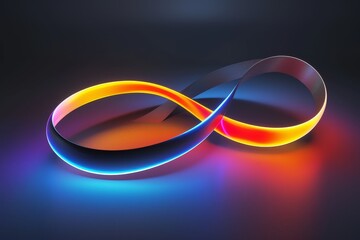 Fototapete - colorful neon light on black background, mobius strip, 3D neon glowing, contrasting against dark background Transparent background