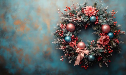an elegant christmas wreath with frosted greenery and ornaments