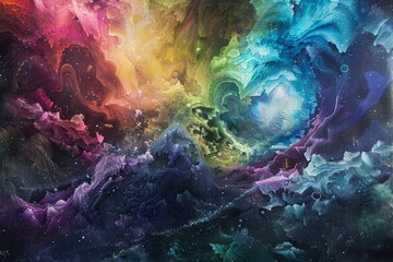 Aufkleber - colorful swirl of paint on white background, Multicolored quantum landscapes shifting in and out of reality