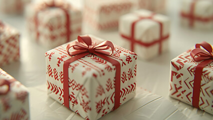 Festive Holiday Gifts Wrapped in Elegant Red and White