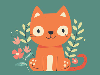 Wall Mural - Cute cartoon cat. Vector illustration in a flat style on a light background.