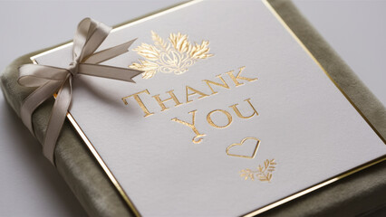 Poster - A thank you card with a gold bow and ribbon, AI