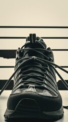 Canvas Print - A shoe with laces tied up and sitting on a table, AI