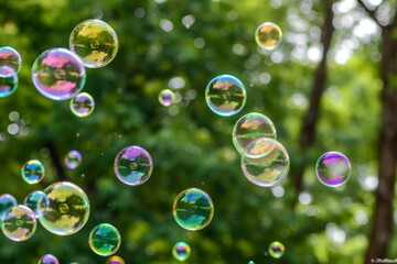 Poster - bunch of bubbles floating in the air, Soap bubbles Iridescent bubbles floating in the air