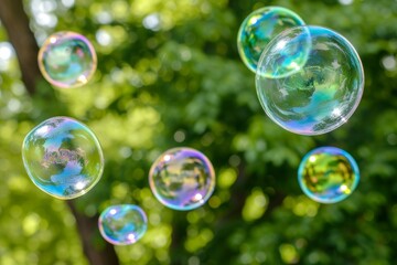 Poster - bunch of bubbles floating in the air, Soap bubbles Iridescent bubbles floating in the air
