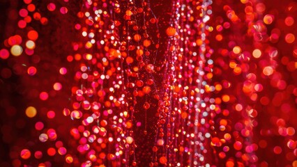 Poster - A close up of a red and white christmas tree with lights, AI