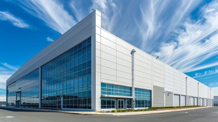 Modern Marvel Spacious Distribution Center under Clear Blue Skies