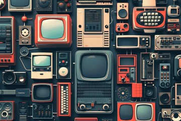 Aufkleber - Visual representation of the evolution of multimedia technology over the decades