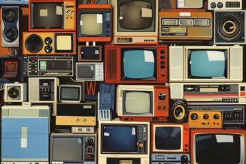 Aufkleber - Visual representation of the evolution of multimedia technology over the decades