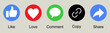 © pixel.99 - Like comment copy share love colorful icon button set social media notification icons facebook thumb up flat icon website communication reaction emotion feedback reply user interface vector icons