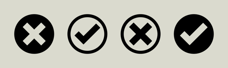 Wall Mural - tick mark icon button set check box correct right wrong black buttons yes or no checkmark red cross 