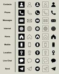 Wall Mural - icon set phone, contact, web, home, email, location, send, share, chat, message, telephone, browser,