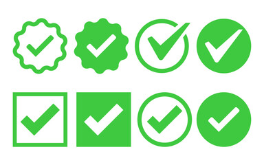 Wall Mural - green check box tick mark circle square icon set button correct right buttons checkmark vector flat 