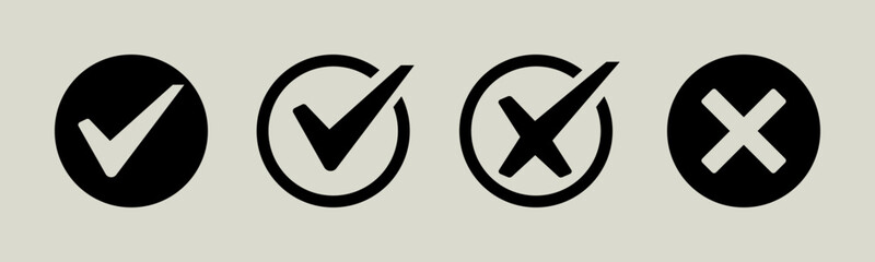 Wall Mural - tick mark icon button set check box correct right wrong black buttons yes or no checkmark red cross 