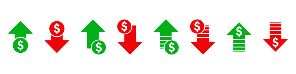 Wall Mural - earning money increase decrease icon with arrow symbol profit and loss vector icon illustration cost