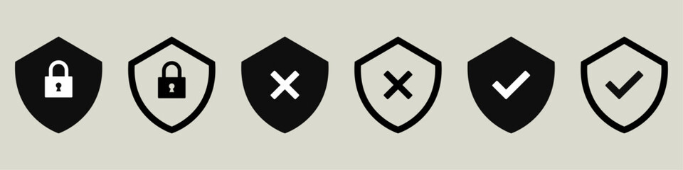 Wall Mural - shield icon lock privacy icon symbol security protection check mark tick sign firewall private valid