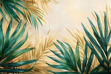 Sticker - Summer with palm leaf backgrounds painting pattern.