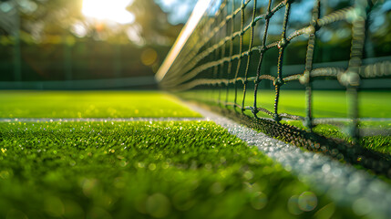 Wall Mural - A tennis court with a white line and a net