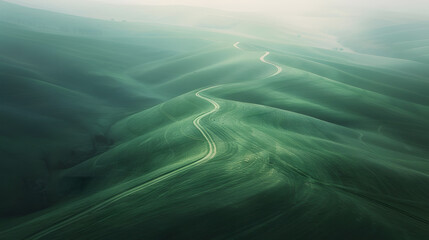 Canvas Print - A green hillside with a road running through it