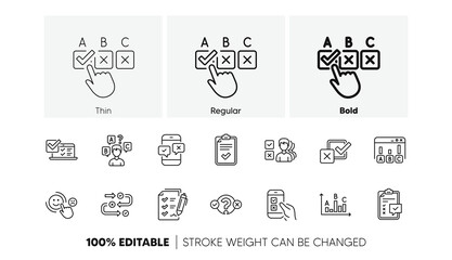 Wall Mural - Opinion, Customer satisfaction and Feedback results. Survey or Report line icons. Testing linear icon set. Line icons set. Vector