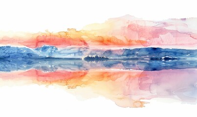 Wall Mural - A painting of a sunset with a lake in the background