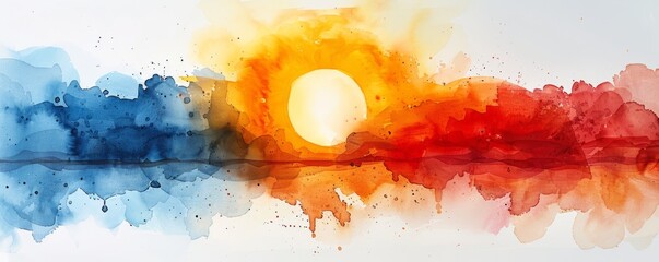 Wall Mural - Watercolor abstract sunburst on white.