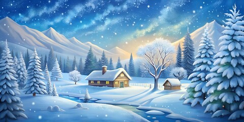 Poster - winter landscape with houses