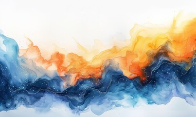 Wall Mural - Watercolor abstract cosmic scene on white.