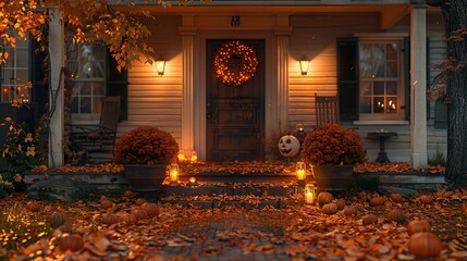 Autumn Porch with Jack-o'-Lantern