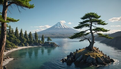 Canvas Print - Majestic Mountain and Tranquil Lake.