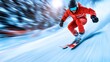 © atdigit - Man in Red Jacket Skiing Down Snowy Slope at High Speed in Winter