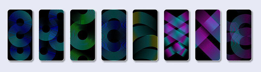 Wall Mural - modern blue and pink gradient wave lines art design on dark abstract mobile screen wallpaper