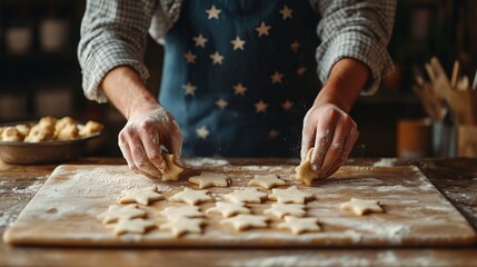 Baker making star-shaped cookies