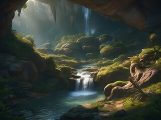 Wall Mural - waterfall in the cave