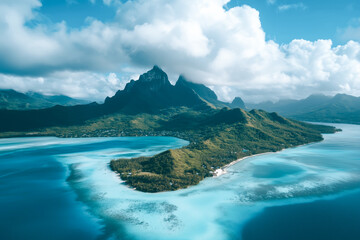 Wall Mural - Aerial view of a green tropical island in the ocean