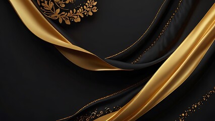 a black background with gold swirls and stars