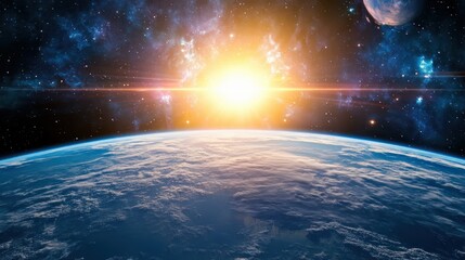 Wall Mural - Planet earth with sunrise in space 