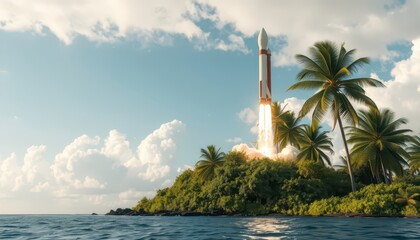 Rocket Launch From Tropical Island.