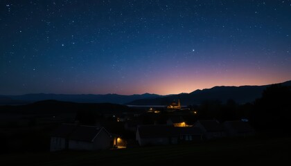 Poster - Night Sky Over Village.