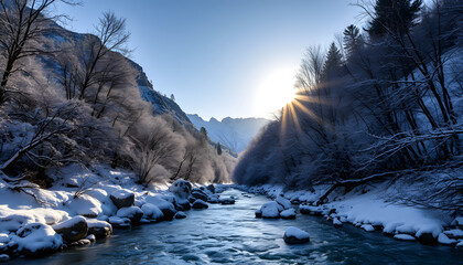 Wall Mural - Farellones Santiago de Chile River Day Nature snow winter daylight isolated with white highlights, png