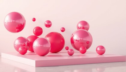 Wall Mural - Pink Spheres on a Pink Platform.