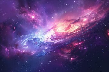 Wall Mural - Vibrant Purple Pink Galaxy with Glowing Stars and Nebulae