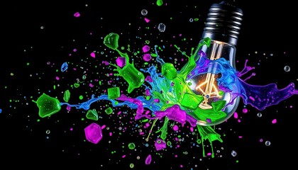 Poster - Light Bulb Exploding with Colorful Paint.